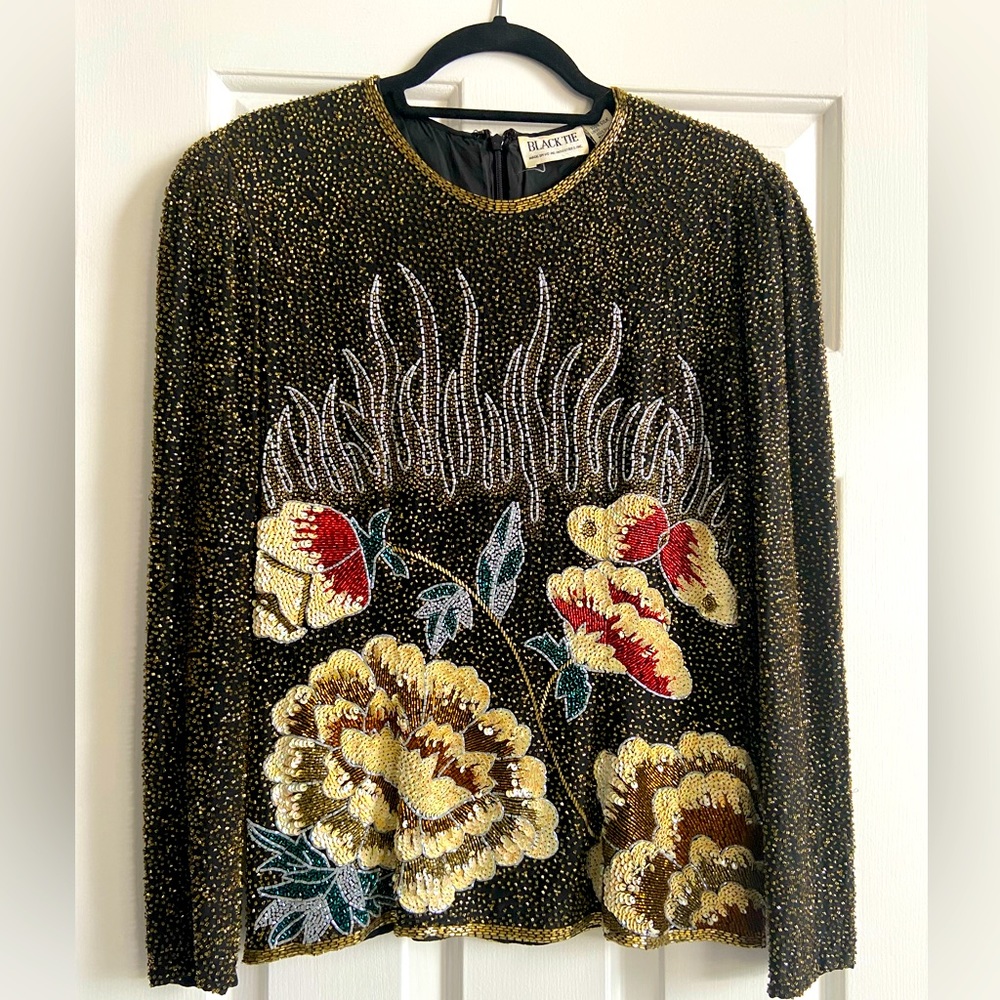 Beautiful Black Tie Silk Beaded Top from the early 90’s.